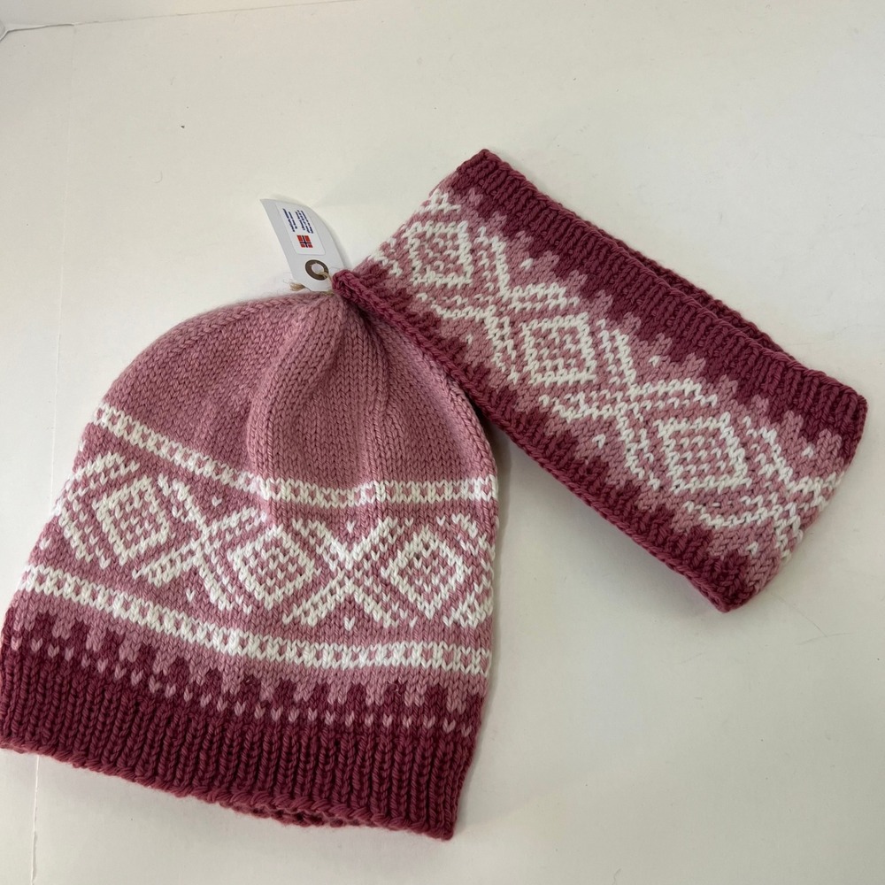 Norwegian Handknit Anne Jorunn Fair Isle Hat Beanie & Ear Headband Set New‎